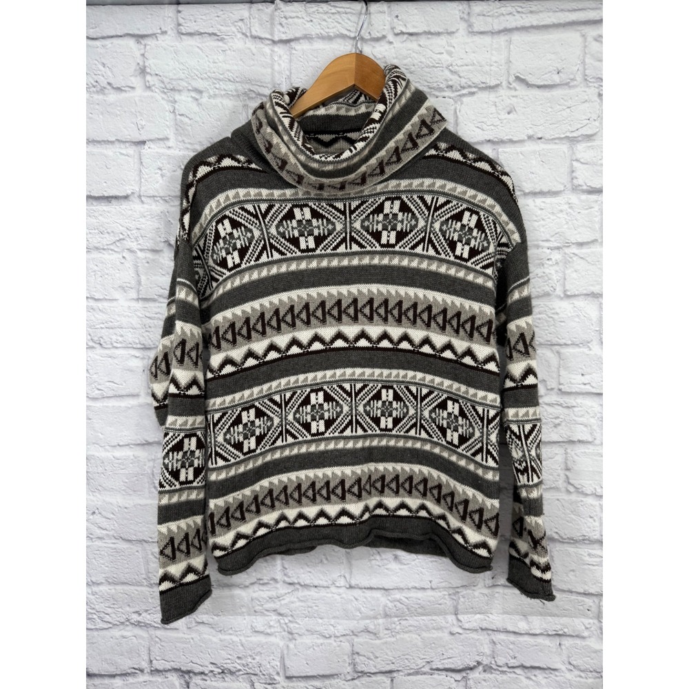 Lauren Active Ralph Lauren Women Fair Isle Cowl Neck Sweater Gray XS Cozy Nordic